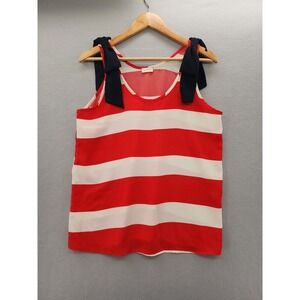 Pixley Red White Striped Tie Shoulder Bow Tank Top Medium Nautical 4th Of July